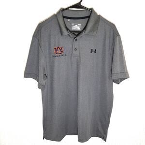 Under Armour L Polo Mens Gray Auburn Track Field Shirt HeatGear Loose Fit